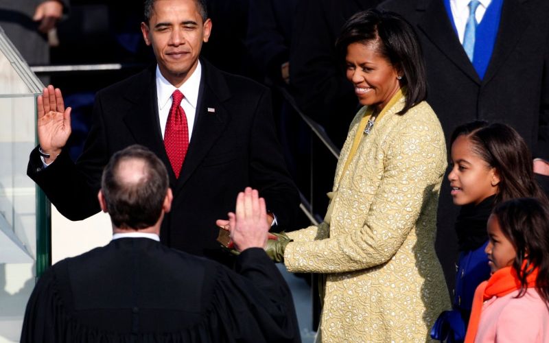 باراك أوباما في حفل تنصيبه رئيسا للولايات المتحدة 2009
