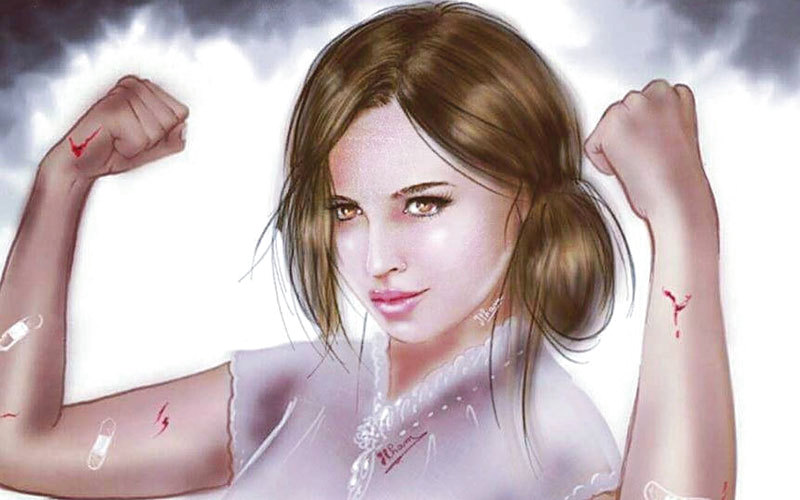 لوحة للفنانة المغربية تعبر فيها عن قوة زوجات الأسرى رغم المعاناة التي تعترض طريقهن. من المصدر