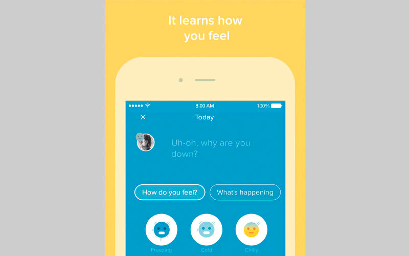 التطبيق يقدم اقتراحات للمستخدم بخصوص ما يواجهه من مشاعر سلبية. من المصدر