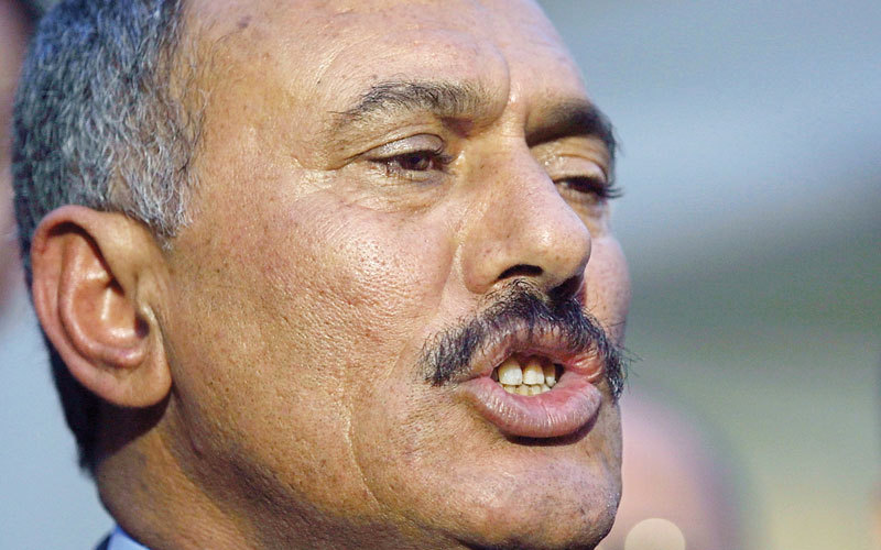 المخلوع صالح قال بخطاب في عام 2011 إنه يستمد شرعيته من شعبه وليس من قطر. غيتي