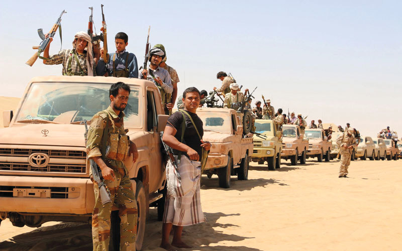قوات الشرعية اليمنية في محافظة شبوة خلال الاستعدادات لمحاربة الميليشيات والتنظيمات الإرهابية.  أرشيفية