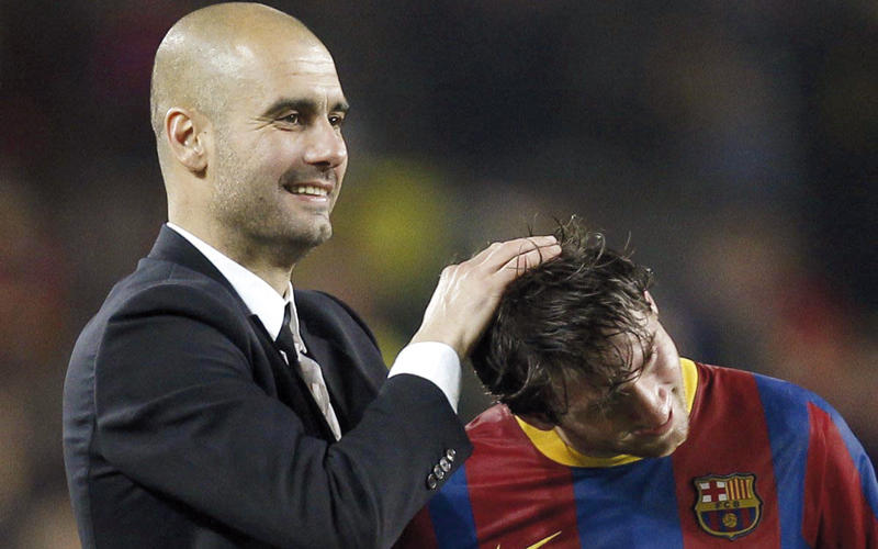 غوارديولا حقق مع ميسي إنجازات قياسية في الفترة الذهبية لبرشلونة. الإمارات اليوم