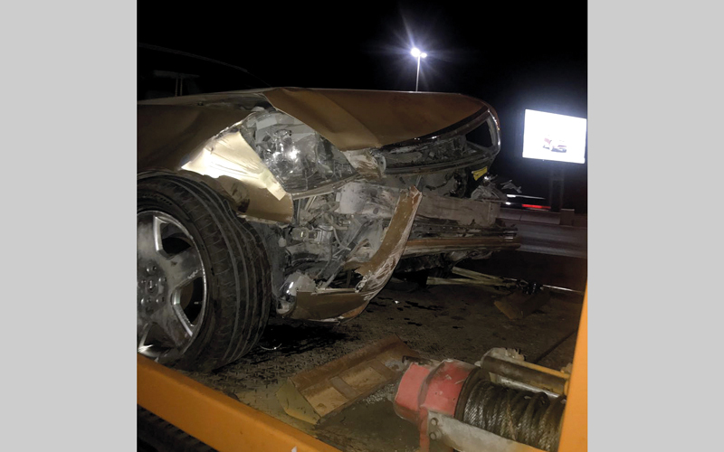 سيارة لاعب فريق الإمارات مروان محمد بعد الحادث. من المصدر