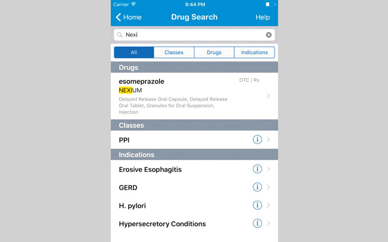 التطبيق يتيح إمكانية البحث عن الدواء بالاسم أو بالفئة التي ينتمي إليها. من المصدر