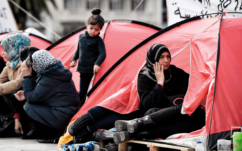 المضربون يطالبون بلم الشمل مع ذويهم في ألمانيا.  أ.ف.ب