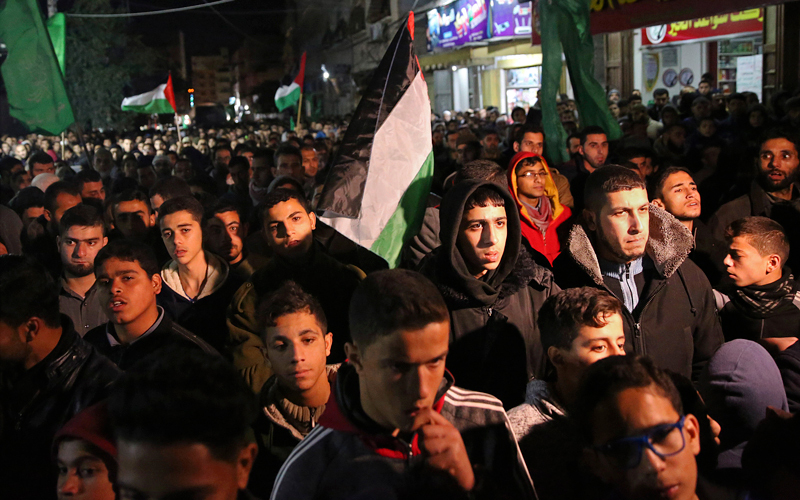 تظاهرة في غزة ضد قرار ترامب. أ.ب