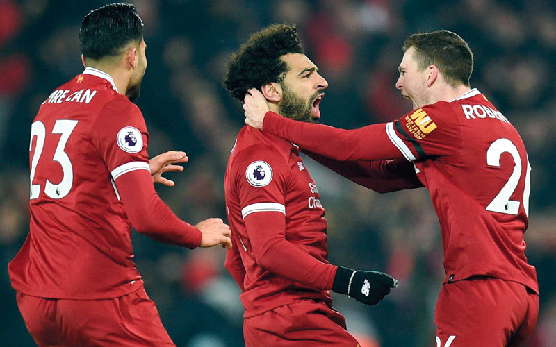 صلاح أبرز هدافي الدوري الإنجليزي والنجم الأول في ليفربول. أ.ف.ب