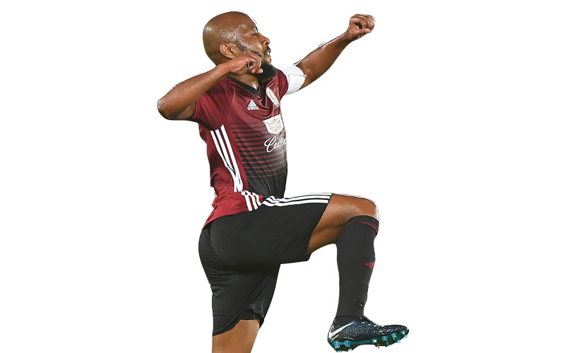 إسماعيل مطر يحتفل بتسجيله هدف الفوز الثمين للوحدة على النصر. تصوير: إريك أرازاس