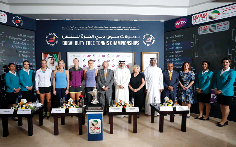 جانب من المؤتمر الصحافي لإعلان قرعة بطولة دبي.  من المصدر