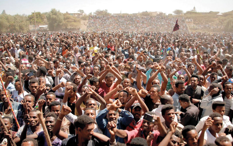 احتجاجات سبقت استقالة رئيس الوزراء هايلي ماريام ديسالين. غيتي