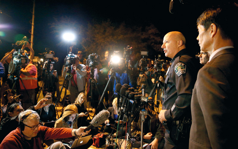 قائد شرطة أوستن يتحدث للصحافيين حول ملابسات التفجير. رويترز