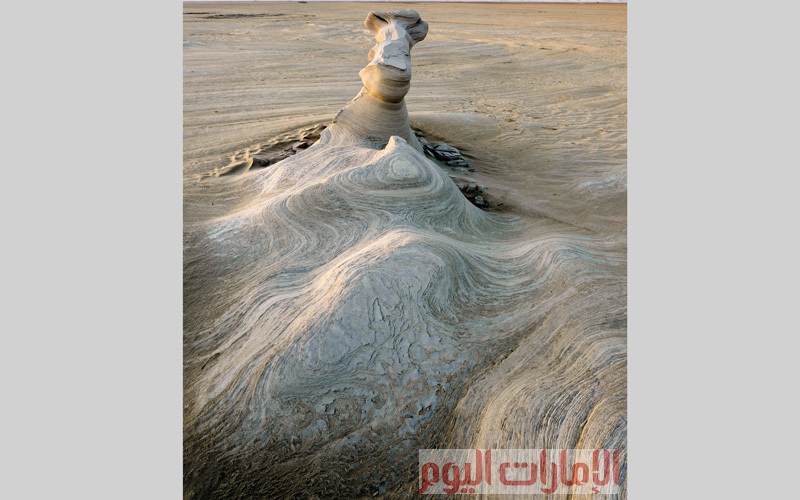 حيث تنتشر في وسط صحراء الوثبة شواهد صخرية من أحجار الكلس الأبيض على شكل طبقات رملية رفيعة ودقيقة، يراوح طولها بين 50 سنتيمتراً وأربعة أمتار.