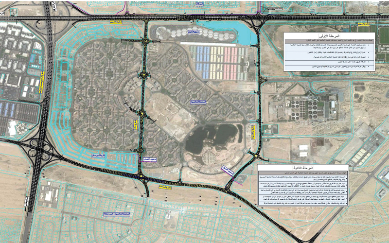 رسم توضيحي يبيّن مرحلتي مشروع المدينة العالمية. من المصدر