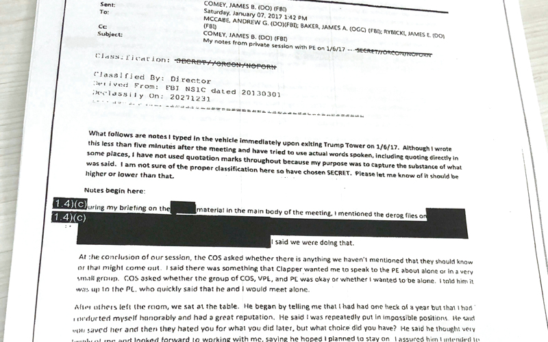 وثيقة تبين المحادثة التي جرت بين ترامب وكومي. رويترز