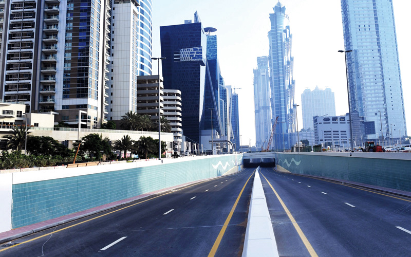 نفق على شارع السعادة في منطقة الخليج التجاري. من المصدر