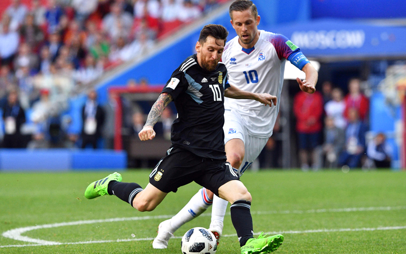 ميسي خلال لقاء الأرجنتين مع آيسلندا. أ.ف.ب