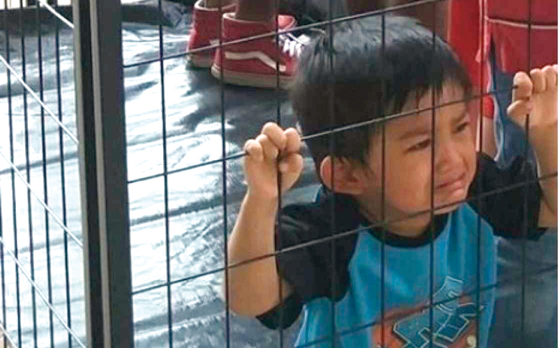 أحد أطفال المهاجرين يبكي طلباً لوالديه  اللذين أبعدتهما إدارة ترامب. أرشيفية