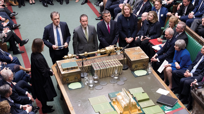 البرلمان البريطاني لحظة صدور نتيجة التصويت ضد اتفاقية ماي.  رويترز