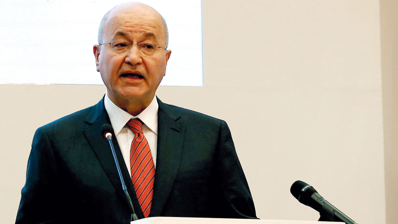 الرئيس العراقي برهم صالح يستنكر خطة ترامب في مراقبة إيران من العراق. رويترز