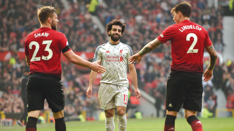 محمد صلاح فشل في التسجيل بمرمى مانشستر يونايتد. أ.ف.ب