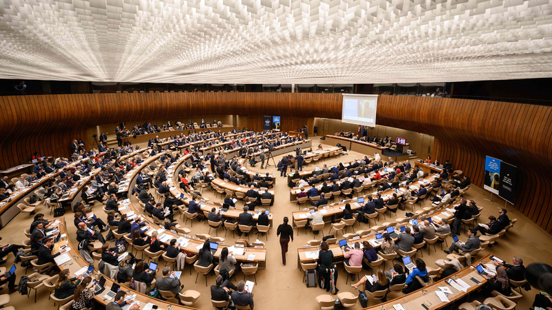 خلال مؤتمر المانحين في جنيف أمس. أ.ف.ب