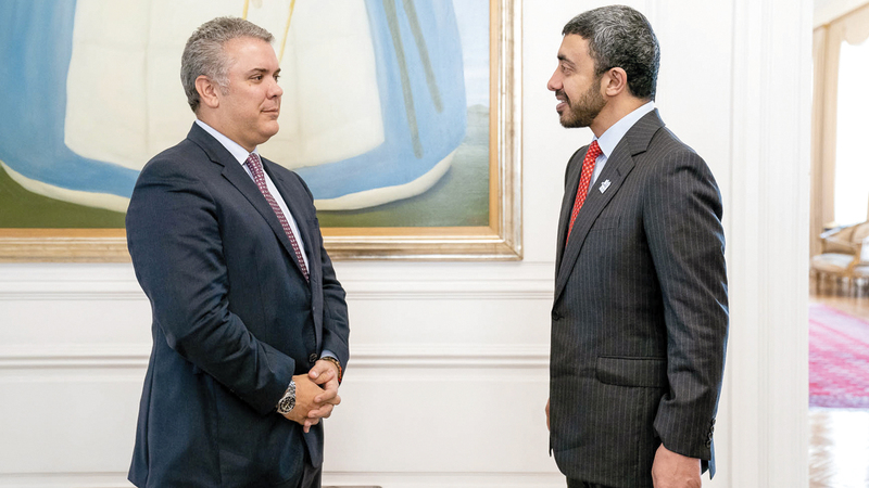 عبدالله بن زايد بحث مع الرئيس الكولومبي سبل تعزيز التعاون في مختلف المجالات. وام