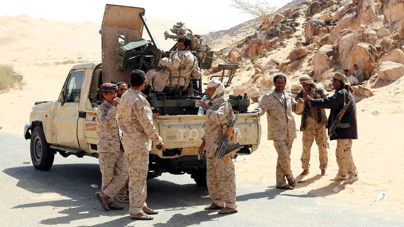 قوات من الشرعية اليمنية في إحدى مناطق بيحان بمحافظة شبوة. أ.ف.ب