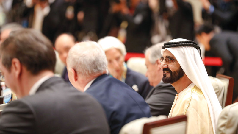 محمد بن راشد خلال اجتماعات قمة المائدة المستديرة لمنتدى الحزام والطريق للتعاون الدولي في بكين. وام