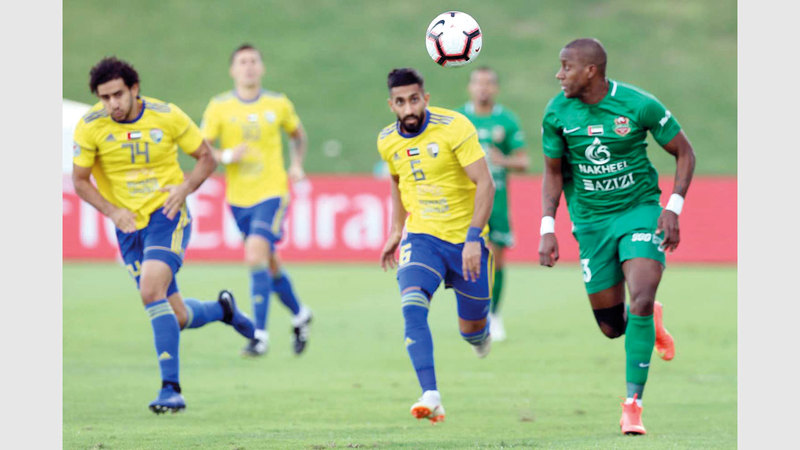 شباب الأهلي حقق الفوز في جميع مواجهاته السابقة مع الظفرة في كأس رئيس الدولة. تصوير: نجيب محمد