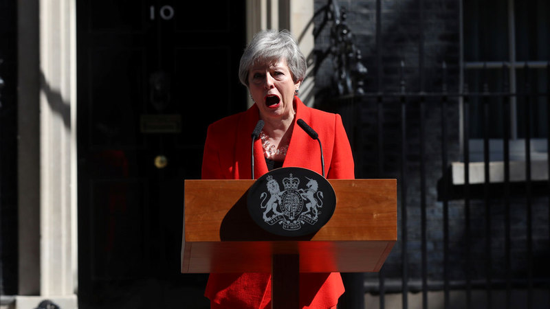 ماي ألقت خطاب استقالتها خارج مقر إقامتها في «10 داوننغ ستريت». رويترز