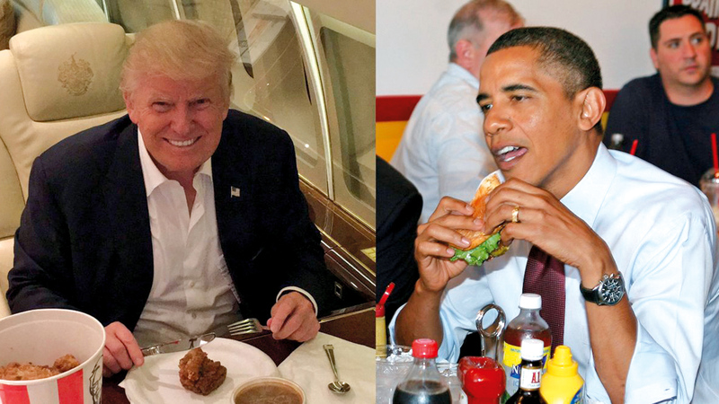 الرئيسان السابق والحالي يتناولان طعامهما. غيتي