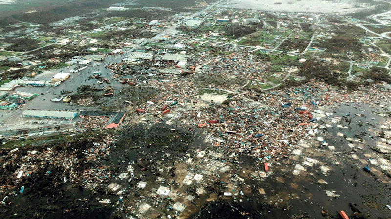 صورة جوية تُظهر مشاهد الدمار الكارثية لإعصار «دوريان» في البهاما. رويترز