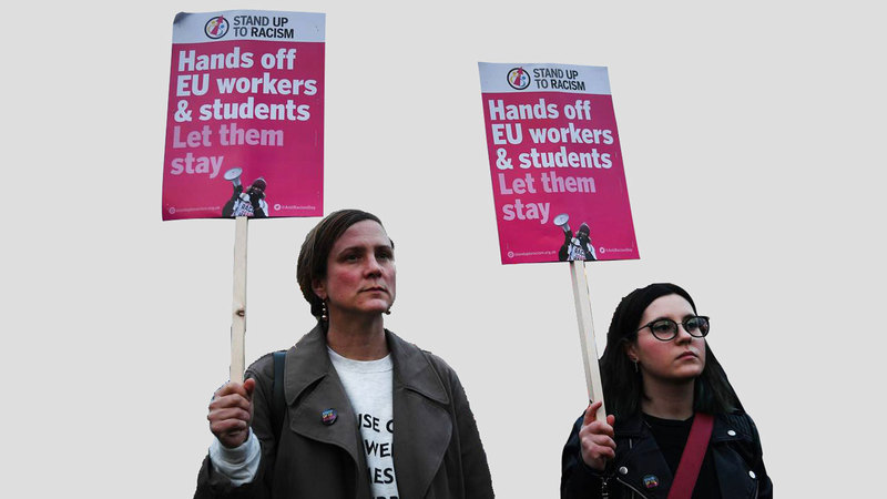 تظاهرة تطالب ببقاء العمال والموظفين الأوروبيين في المملكة المتحدة.  أرشيفية