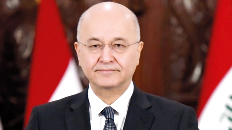 الرئيس العراقي برهم صالح يلقي كلمته المتلفزة. رويترز