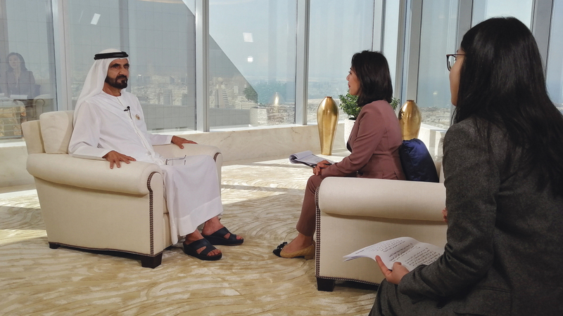 محمد بن راشد خلال مقابلة موسّعة مع تلفزيون الصين المركزي (CCTV).

من المصدر