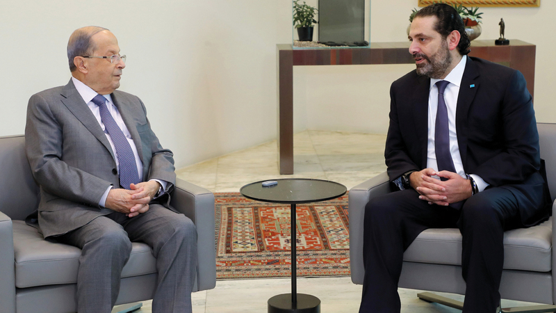 الحريري خلال لقائه عون في قصر بعبدا أمس.  رويترز