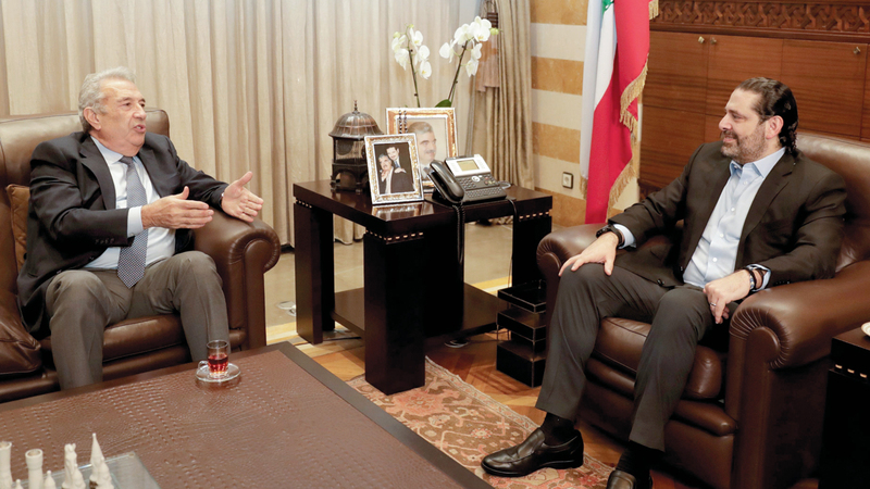 خلال لقاء الحريري والخطيب في بيروت أمس. أ‌.ف.ب