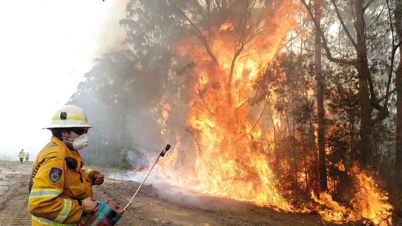 رجال الإطفاء يحاولون السيطرة على الحرائق المنتشرة. أ.ب
