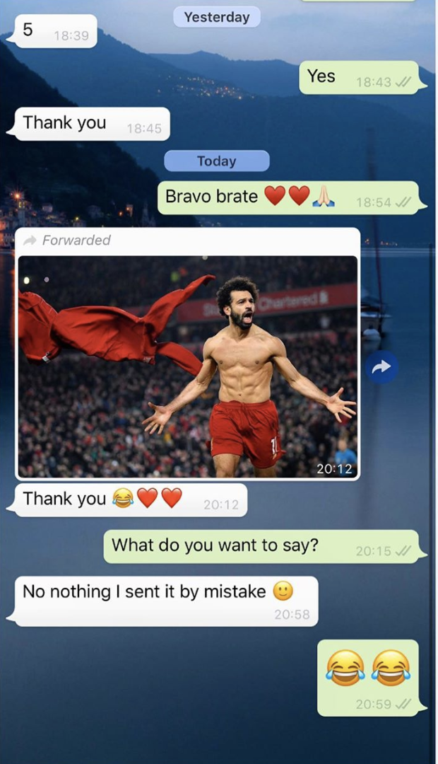 محادثة محمد صلاح ولوفرين