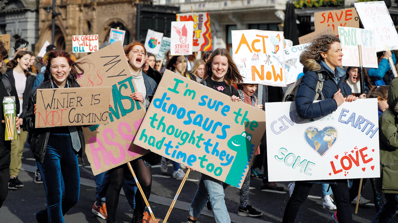 تظاهرة للأطفال في لندن ضد ارتفاع حرارة الجو.  رويترز