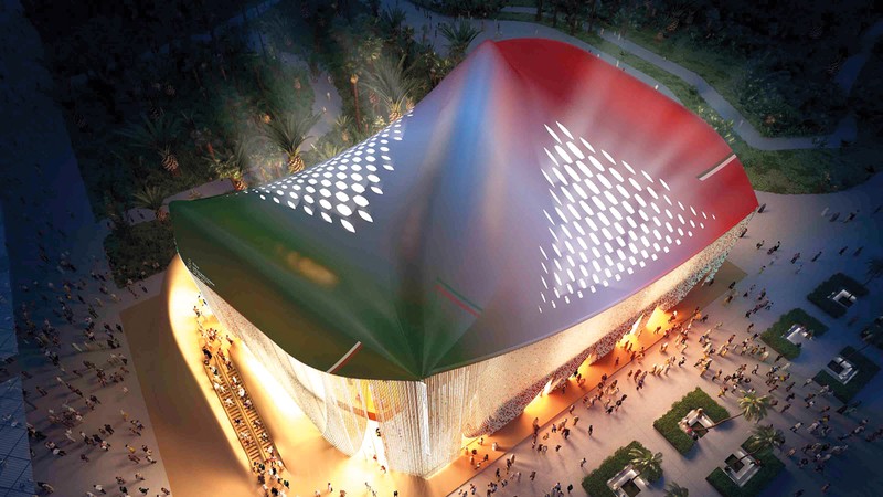 الجناح الإيطالي صُمّم على شكل 3 هياكل لسفن مقلوبة تغطي سقف المبنى.  من المصدر