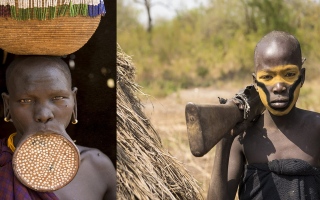 الصورة: نساء قبيلة "مورسي" البدائية.. زينتهن بنادق كلاشينكوف وحلي الفم أقراص من معدن وطين