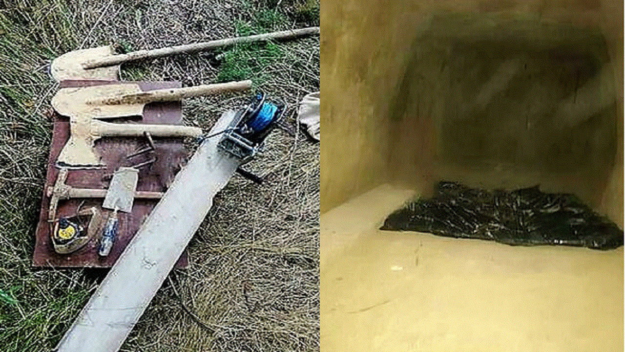 أدوات استخدمتها الأم في الحفر.