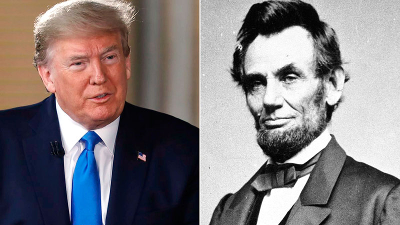 الرئيس أبراهام لينكولن والرئيس دونالد ترامب في صورة إطارية. غيتي