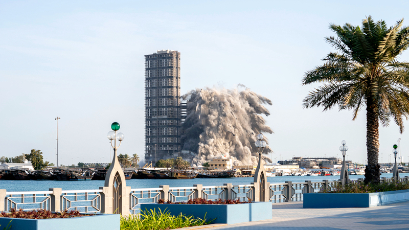 هدم «أبراج ميناء بلازا» خطوة مهمة لتطوير واجهة أبوظبي البحرية. ■ من المصدر