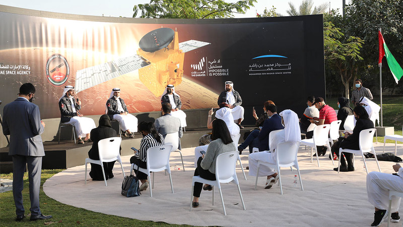 جانب من الإحاطة الإعلامية الثانية لمشروع الإمارات لاستكشاف المريخ أمس.  من المصدر