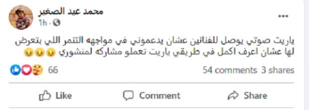 منشور الفنان محمد الصغير عبر "فيس بوك"