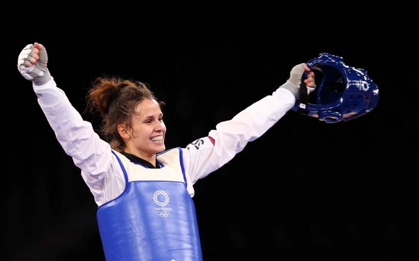 ماتيا جيليتش الكرواتية تحتفل بالفوز بالميدالية الذهبية في التايكوندو - الوزن الخفيف للسيدات 57-67 كغم