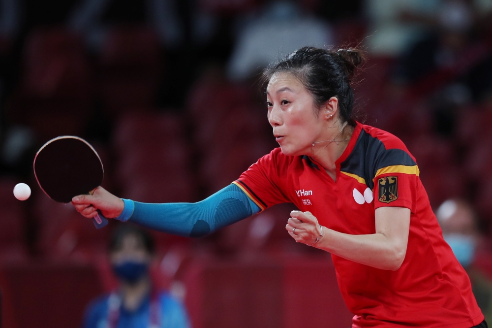 هان ينغ من ألمانيا خلال ربع النهائي فردي سيدات تنس الطاولة.