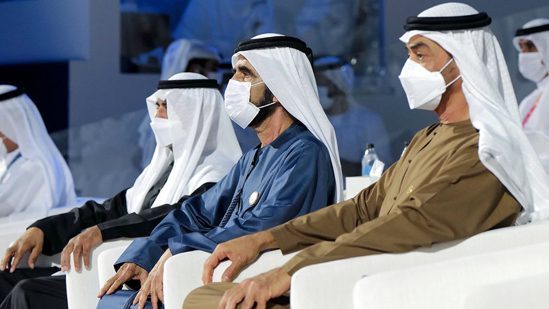 محمد بن راشد ومحمد بن زايد يشاهدان افتتاح «إكسبو 2020 دبي» الحدث العالمي الكبير.  من المصدر